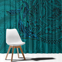 Hawaiian Whales Polynesian Art Motifs Window Curtain Turquoise Color - Polynesian Pride
