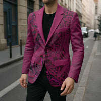 Hawaiian Whales Polynesian Art Motifs Blazer Pink Color - Polynesian Pride