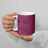 Hawaiian Whales Polynesian Art Motifs Ceramic Mug Pink Color - Polynesian Pride