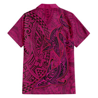 Hawaiian Whales Polynesian Art Motifs Family Matching Summer Maxi Dress and Hawaiian Shirt Pink Color - Polynesian Pride