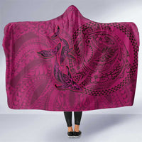 Hawaiian Whales Polynesian Art Motifs Hooded Blanket Pink Color - Polynesian Pride