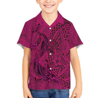 Hawaiian Whales Polynesian Art Motifs Kid Hawaiian Shirt Pink Color - Polynesian Pride