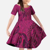 Hawaiian Whales Polynesian Art Motifs Kid Short Sleeve Dress Pink Color LT03 KID Pink - Polynesian Pride