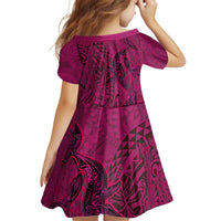 Hawaiian Whales Polynesian Art Motifs Kid Short Sleeve Dress Pink Color LT03 - Polynesian Pride