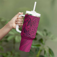 Hawaiian Whales Polynesian Art Motifs Tumbler With Handle Pink Color - Polynesian Pride