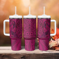 Hawaiian Whales Polynesian Art Motifs Tumbler With Handle Pink Color - Polynesian Pride