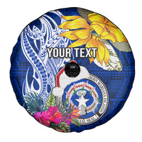 Custom Northern Mariana Islands Christmas Spare Tire Cover Funny Santa Hug Latte Stone Ylang-ylang and Polynesia Pattern Blue LT03 - Polynesian Pride