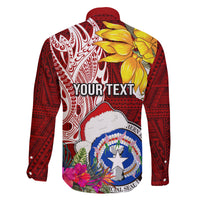 Custom Northern Mariana Islands Christmas Family Matching Off Shoulder Maxi Dress and Hawaiian Shirt Funny Santa Hug Latte Stone Ylang-ylang and Polynesia Pattern Red LT03 - Polynesian Pride