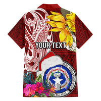Custom Northern Mariana Islands Christmas Family Matching Puletasi Dress and Hawaiian Shirt Funny Santa Hug Latte Stone Ylang-ylang and Polynesia Pattern Red LT03 - Polynesian Pride