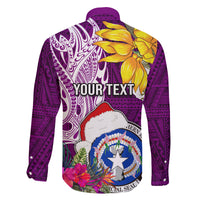 Custom Northern Mariana Islands Christmas Family Matching Off Shoulder Long Sleeve Dress and Hawaiian Shirt Funny Santa Hug Latte Stone Ylang-ylang and Polynesia Pattern Pink LT03 - Polynesian Pride