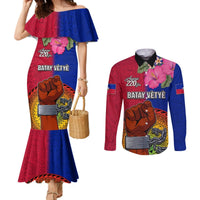 Haiti Battle of Vertieres Couples Matching Mermaid Dress and Long Sleeve Button Shirt The Haitian Revolution 220th Anniversary Polynesian Style LT03 Red - Polynesian Pride