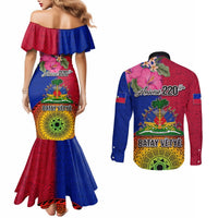 Haiti Battle of Vertieres Couples Matching Mermaid Dress and Long Sleeve Button Shirt The Haitian Revolution 220th Anniversary Polynesian Style LT03 - Polynesian Pride