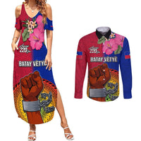 Haiti Battle of Vertieres Couples Matching Summer Maxi Dress and Long Sleeve Button Shirt The Haitian Revolution 220th Anniversary Polynesian Style LT03 Red - Polynesian Pride