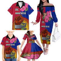 Haiti Battle of Vertieres Family Matching Off Shoulder Long Sleeve Dress and Hawaiian Shirt The Haitian Revolution 220th Anniversary Polynesian Style LT03 - Polynesian Pride