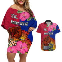 Personalised Haiti Battle of Vertieres Couples Matching Off Shoulder Short Dress and Hawaiian Shirt The Haitian Revolution 220th Anniversary Polynesian Style LT03 Red - Polynesian Pride