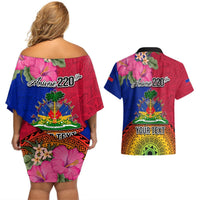 Personalised Haiti Battle of Vertieres Couples Matching Off Shoulder Short Dress and Hawaiian Shirt The Haitian Revolution 220th Anniversary Polynesian Style LT03 - Polynesian Pride