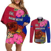 Personalised Haiti Battle of Vertieres Couples Matching Off Shoulder Short Dress and Long Sleeve Button Shirt The Haitian Revolution 220th Anniversary Polynesian Style LT03 Red - Polynesian Pride