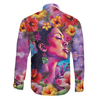 Polynesian Women Family Matching Long Sleeve Bodycon Dress and Hawaiian Shirt Tropical Plant - Vibrant Surreal Dreamscape Vibe