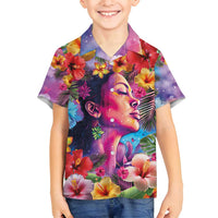 Polynesian Women Family Matching Puletasi and Hawaiian Shirt Tropical Plant - Vibrant Surreal Dreamscape Vibe