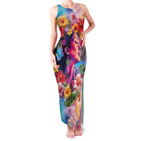 Polynesian Women Family Matching Tank Maxi Dress and Hawaiian Shirt Tropical Plant - Vibrant Surreal Dreamscape Vibe