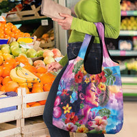 Polynesian Women Grocery Bag Tropical Plant - Vibrant Surreal Dreamscape Vibe