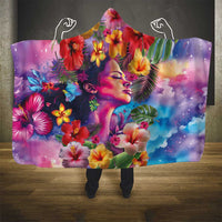 Polynesian Women Hooded Blanket Tropical Plant - Vibrant Surreal Dreamscape Vibe