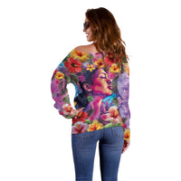 Polynesian Women Off Shoulder Sweater Tropical Plant - Vibrant Surreal Dreamscape Vibe