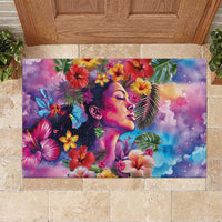 Polynesian Women Rubber Doormat Tropical Plant - Vibrant Surreal Dreamscape Vibe