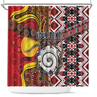 Personalised Aotearoa and Australia Together Shower Curtain Koru and Kangaroo - Taniko with Aboriginal Motif