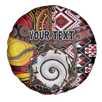 Personalised Aotearoa and Australia Together Spare Tire Cover Koru and Kangaroo - Taniko with Aboriginal Motif