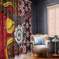Personalised Aotearoa and Australia Together Window Curtain Koru and Kangaroo - Taniko with Aboriginal Motif