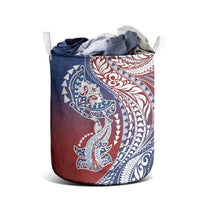 Hawaiian Manta Ray and Hammerhead Shark Tribal Tattoo Laundry Basket with Polynesian Tribal Pattern Hawaii Flag Color