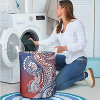 Hawaiian Manta Ray and Hammerhead Shark Tribal Tattoo Laundry Basket with Polynesian Tribal Pattern Hawaii Flag Color