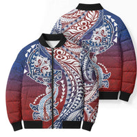 Hawaiian Manta Ray and Hammerhead Shark Tribal Tattoo Bomber Puffer Jacket with Polynesian Tribal Pattern Hawaii Flag Color