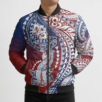Hawaiian Manta Ray and Hammerhead Shark Tribal Tattoo Bomber Puffer Jacket with Polynesian Tribal Pattern Hawaii Flag Color