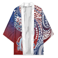 Hawaiian Manta Ray and Hammerhead Shark Tribal Tattoo Kimono with Polynesian Tribal Pattern Hawaii Flag Color