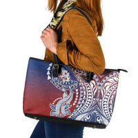 Hawaiian Manta Ray and Hammerhead Shark Tribal Tattoo Leather Tote Bag with Polynesian Tribal Pattern Hawaii Flag Color