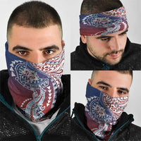 Hawaiian Manta Ray and Hammerhead Shark Tribal Tattoo Neck Gaiter with Polynesian Tribal Pattern Hawaii Flag Color