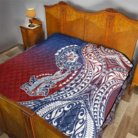 Hawaiian Manta Ray and Hammerhead Shark Tribal Tattoo Quilt with Polynesian Tribal Pattern Hawaii Flag Color