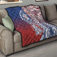 Hawaiian Manta Ray and Hammerhead Shark Tribal Tattoo Quilt with Polynesian Tribal Pattern Hawaii Flag Color