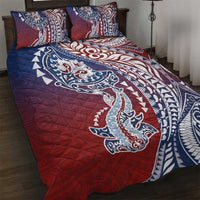 Hawaiian Manta Ray and Hammerhead Shark Tribal Tattoo Quilt Bed Set with Polynesian Tribal Pattern Hawaii Flag Color