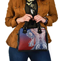 Hawaiian Manta Ray and Hammerhead Shark Tribal Tattoo Shoulder Handbag with Polynesian Tribal Pattern Hawaii Flag Color