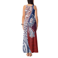 Hawaiian Manta Ray and Hammerhead Shark Tribal Tattoo Tank Maxi Dress with Polynesian Tribal Pattern Hawaii Flag Color LT03 - Polynesian Pride