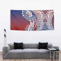 Hawaiian Manta Ray and Hammerhead Shark Tribal Tattoo Tapestry with Polynesian Tribal Pattern Hawaii Flag Color