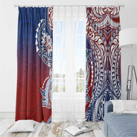 Hawaiian Manta Ray and Hammerhead Shark Tribal Tattoo Window Curtain with Polynesian Tribal Pattern Hawaii Flag Color