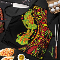 Hawaiian Manta Ray and Hammerhead Shark Tribal Tattoo Apron with Polynesian Tribal Pattern Kanaka Maoli Flag Color