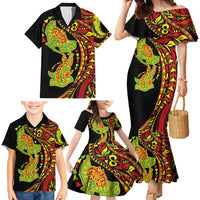 Hawaiian Manta Ray and Hammerhead Shark Tribal Tattoo Family Matching Mermaid Dress and Hawaiian Shirt with Polynesian Tribal Pattern Kanaka Maoli Flag Color LT03 - Polynesian Pride