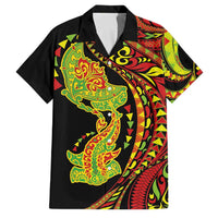 Hawaiian Manta Ray and Hammerhead Shark Tribal Tattoo Family Matching Puletasi and Hawaiian Shirt with Polynesian Tribal Pattern Kanaka Maoli Flag Color LT03 Dad's Shirt - Short Sleeve Multicolor - Polynesian Pride