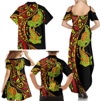 Hawaiian Manta Ray and Hammerhead Shark Tribal Tattoo Family Matching Summer Maxi Dress and Hawaiian Shirt with Polynesian Tribal Pattern Kanaka Maoli Flag Color LT03 - Polynesian Pride