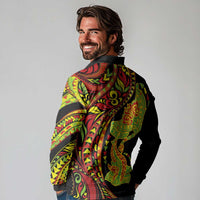 Hawaiian Manta Ray and Hammerhead Shark Tribal Tattoo Long Sleeve Polo Shirt with Polynesian Tribal Pattern Kanaka Maoli Flag Color LT03 - Polynesian Pride